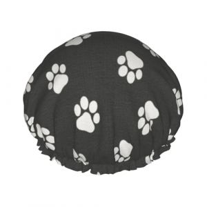 Bonnet de douche imperméable à bande élastique, bonnet de douche réutilisable à double couche pour femmes,Empreintes de pattes de chien Empreintes de pattes de chat Animaux de compagnie (aysr.store, neuf)