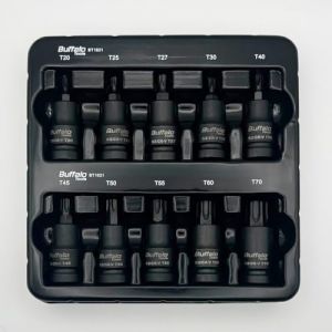 Buffalo Tools Lot de 10 douilles Torx T20-T70 en acier vanadium durable, finition r&eacute;sistante &agrave; la rouille, ensemble d'outils avec plateau de rangement TRX-Star (Toolbox37, neuf)