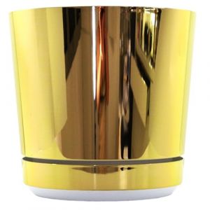 KERD Tr&egrave;s Grand Pot de Fleurs 32 cm, Style Glamour Couleur Or Champagne, Finition Brillante pour Plantes, Rond avec Soucoupe, Fabriqu&eacute; en Europe, Plastique Recycl&eacute; (KERD, neuf)