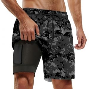 Short de Bain Homme 2 en 1, Maillot de Bain Homme Piscine Séchage Rapide avec Doublure de Compression Boxer de Bain Grande Taille Léger Shorts de Plage Natation Surf avec 2 Poches, Camouflage XL (Rnoaobu, neuf)