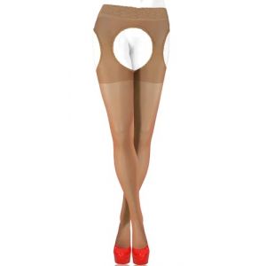 sesto senso Collant Ouvert Femme Sexy 15 Den Bas Pour Porte-Jarretelles Trou Entrejambe 2/S Beige foncé (CityFashion, neuf)