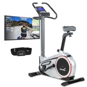 Skandika Ergomètre Morpheus | Vélo d'appartement, masse d'inertie de 12 kg, 32 niveaux, 24 programmes, Compatible avec Kinomap, sangle cardio, support pour tablette | Vélo d'intérieur jusqu'à 150 kg (MAX Trader GmbH, neuf)