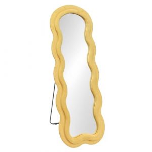 Baroni Home Miroir sur Pied ou Miroir Mural, Miroir avec Cadre Ondulé Rembourré et Revêtement en Velours, Salon, Chambre à Coucher, Couloir, 160x60 cm, Velours Jaune (Baroni Home, neuf)