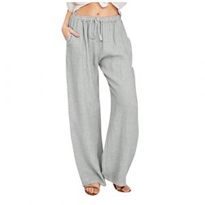 RLEHJN Pantalon Lin Femme Été Décontractés Pantalon Fluide Femme Été Pantalons Mode Coton Chanvre Confortable Jogging Plage Rétro Pants Taille Elastique Pantalons Avec Poches Ventes Flash Du Jour (⭐⭐⭐⭐⭐RLEHJN, neuf)