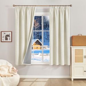 Runy&eacute;la 100% Rideau Occultant Thermiques Isolant Anti Froid, 2x120x140(LxH) Rideaux Lin Opaque avec Galon Fronceur pour Rail de Salon Chambre Masion Anti Chaleur Bruit Beige Clair (Runi-EU, neuf)