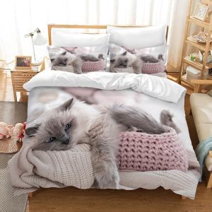 Hoimlm Parure de lit avec motif chaton, 220 x 240 cm, pour filles et gar&ccedil;ons, avec housse de couette et 2 taies d'oreiller, avec fermeture &eacute;clair, chaton A (MEIZAIYUN-EU, neuf)
