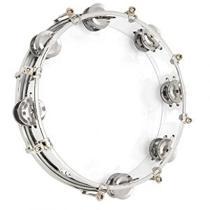 Tambourin pour Adultes 10 Pouces Double Rangée de Jingles en Métal Tambourin Batterie Percussions Instrument Musique pour Jeux de Fête(Couleur transparente) (Chasoe, neuf)