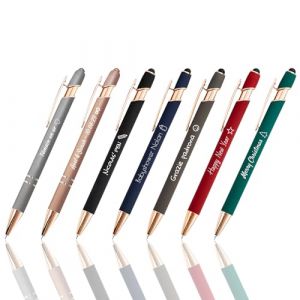 Jolis Papiers Stylo 2 en 1 Personnalisé Édition Cuivre Rose Gold, Argenté, Noir, Bleu Marine, Taupe, Bordeaux, Vert, Stylo avec votre texte personnalisé (Argent Édition Cuivre, 25) (Jolis Papiers, neuf)