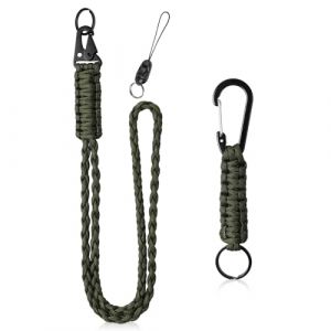 Vicloon Cordon Tour de Cou en Paracorde, Porte Badge Lani&egrave;re et Lanyard Dragonne Poignet avec Lani&egrave;re Tress&eacute;e, Lanyard Strap Cordon Porte-badge pour T&eacute;l&eacute;phone Portable Appareils Photo -Arm&eacute;e verte (BEST-SELLER5, neuf)