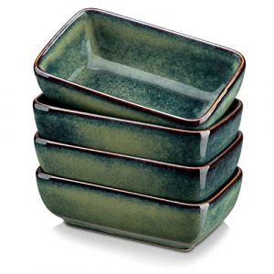 vancasso Stern Vert, Set de 4 Assiettes avec Sous-Tasse, Vaisselle &agrave; Gla&ccedil;ure R&eacute;active pour Ap&eacute;ritif, Bol C&eacute;ramique Petit pour Condiments/Assaisonnement/Soja pour Sushi, Rectangulaire. (11,5x6,8x4 cm) (vancasso Ceramic Art, neuf)