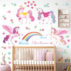 DECOWALL DS9-8072 Stickers Muraux Color&eacute;s Licorne F&eacute;e Arc-En-Ciel Enfants Citation Stickers Amovibles pour Filles P&eacute;pini&egrave;re Chambre Salon Art Home Decor d&eacute;corations (FR DECOWALL, neuf)
