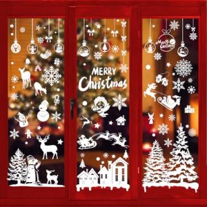 Decoration Noel Interieur Maison, Autocollant No&euml;l Fen&ecirc;tre Stickers Noel Fenetre R&eacute;utilisable Amovible pour Magasin Vitre Vitrine Porte, Grand Blanc Autocollants PVC Hiver Flocon de Neige Sticker (Shinee Star, neuf)