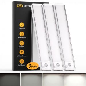 Reglette Led Sous Meuble Cuisine 25CM Lot de 3 - 1800mAh Longue Dur&eacute;e & D&eacute;tecteur de Mouvement, Dimmable et Sans Fil Magn&eacute;tique Eclairage Led, Parfaite pour Placard, &eacute;tag&egrave;re, Penderie, Escalier (Sinnimo, neuf)