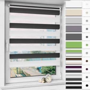 Magiea Store Enrouleur sans Per&ccedil;age Jour Nuit, Double Tissu, Facile &agrave; Installer pour Fen&ecirc;tre ou Porte, Protection Solaire Vie Priv&eacute;e, Noir-Blanc, 45l x 130L cm(Largeur du Tissu 45 cm) (Cheeysl, neuf)