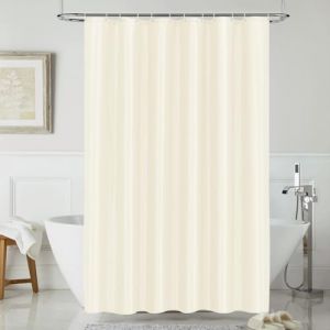 LUKDUNG Rideau de douche en polyester textile, 120 x 200 cm, anti-moisissure, pour baignoire, douche, en tissu, imperm&eacute;able, lavable, avec 8 crochets, beige (LIK, neuf)