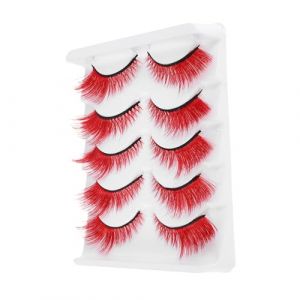 Homoyoyo Lot De 5 Paires De Faux Cils Boucl&eacute;s Et Fins Style &OElig;il De Chat Style Manga Japonais Extensions De Cils Volumineux Rouges (S Wisdom HF, neuf)