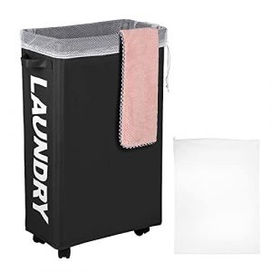 IHOMAGIC 62L Panier à Linge roulettes avec Sac à Linge détachables - Panier Rangement Collecteur de Buanderie, Grande Capacité Pliage Corbeille à Linge Rectangulaire pour la Chambre à Coucher (Noir) (LINGKE-EU, neuf)