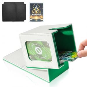 Jamiukro Bo&icirc;te de rangement pour cartes MTG Commander, bo&icirc;te de rangement pour cartes &agrave; collectionner, &eacute;tui magn&eacute;tique en cuir PU, peut contenir 100 TCG cartes &agrave; double couche, Blanc et vert (Yozhe, neuf)