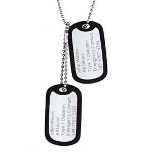 Richsteel Deux Pièces Militaire Armée Dogtag avec Silicone Noir-Pendentif Collier Homme -Dog Tag Personnalisé-Chaîne de Boule (Richsteel Jewellery, neuf)
