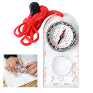 Boussole de Navigation Extérieure avec Une Règle de Carte, Compas d'Orientation Étanche avec Cordon Réglable & Loupe, Boussole Randonnée Transparente Portable pour Lecture Expédition Course Survie (ZhanXingBoFu, neuf)