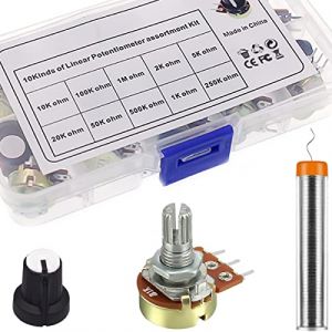 DAOKAI Potentiomètre Kit, B1K 2K 5K 10K 20K 50K 100K 250K 500K 1M Ohm Multiturn Trimmer Potentiomètre avec Boutons 3 Bornes Cône Linéaire Rotatif Audio, pour Contrôle du Volume (DAOKAI EU, neuf)