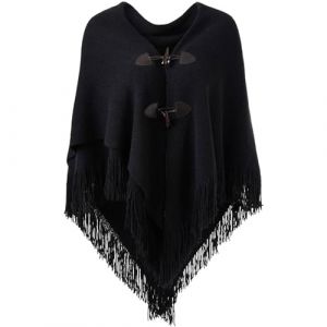 Poncho en Tricot pour Femmes El&eacute;gant Pull Cape Poncho Femme &agrave; Capuche Irr&eacute;guli&egrave;re Frange Casual Pull-Over Cape Poncho en Polaire Ray&eacute;e Ch&acirc;le &Eacute;pais et Chaud &agrave; la Mode Automne Hiver Boutons &Eacute;l&eacute;gant (TB_Shimmer, neuf)
