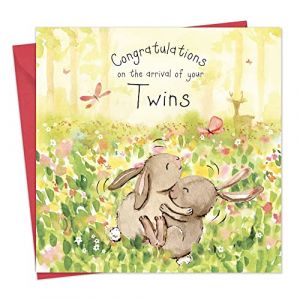 Twizler Carte pour jumeaux avec de jolis lapins - Carte de naissance pour jumeaux - Carte de naissance - Essentiels pour nouveau-né - Carte de félicitations (Twizler Greeting Cards, neuf)