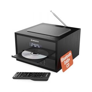 Mini Chaîne HiFi CD Radio Dab+ | Lecteur CD Bluetooth avec Haut-parleurs 40W | Radio Réveil avec Double Alarme, 99 Stations | USB, AUX, MP3 | Télécommande Incluse | Oakcastle DAB400 (iZilla, neuf)