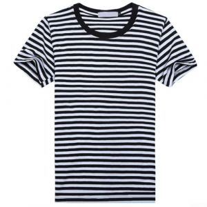 T-shirt à manches courtes pour homme rayé bleu marine et blanc, haut de sport à col rond (M noir) (homegard, neuf)