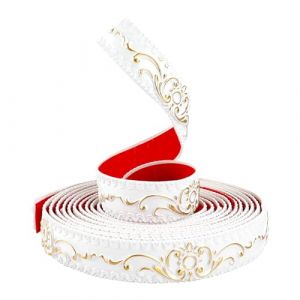 TECDW 5 M&egrave;tres Peler Et La Moulure Murale, Bordure Murale de Papier Peint Auto-adh&eacute;sive, Garniture de Moulage Flexible, Bordure de Papier Peint 3D pour Miroir, Mur (Blanc Avec De L'Or, 3,6cm W) (DUNWEI, neuf)