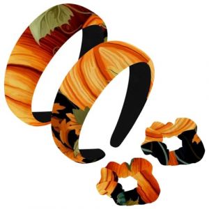 etoenbrc Lot de 2 bandeaux larges et chouchous en polyester pour femmes, Thanksgiving, feuilles de citrouille, serre-tête H, serre-tête tendance antidérapant pour filles et femmes, accessoires de (GZYHHTY, neuf)