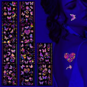 GGUFAY Tatouage Ephemere 10 Butterfly Fluorescent Tattoo Stickers Set, Tatouage Ephemere Femme Homme Fille Ado Enfant, Tatouage Temporaire Imperméable, Accessoires Fluo, Cadeau Drole (Rfervgauk, neuf)