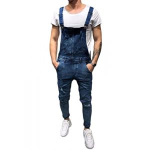ORANDESIGNE Bleu Fonc&eacute; Salopette Homme Vintage Coupe R&eacute;guli&egrave;re Multipoches de Travail Salopette Jeans Pantalon en Denim Slim Jumpsuit Dungarees Streetwear F Bleu Fonc&eacute; L (Wowmart Zoo X., neuf)