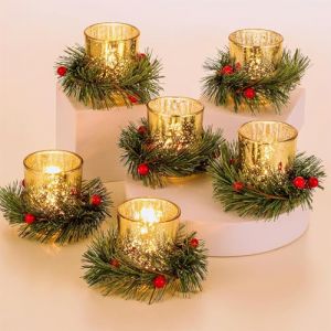 Glasseam Bougeoir De NoëL en Verre: Bougeoirs à Bougies Chauffe-Plat Or avec Couronne De Bougies Lot De 6 Bougeoirs à Bougies Chauffe-Plat pour La DéCoration De NoëL Bougeoir à Bougies Votives (Gasseam, neuf)