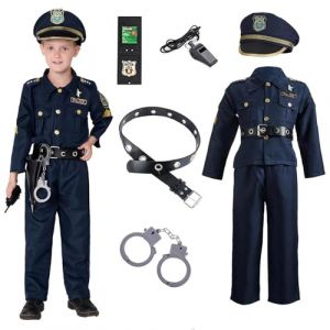 D&eacute;guisement De Policier Pour Enfants Noir D&eacute;guisement De Policier Pour Gar&ccedil;ons - Ensemble Uniforme De Policier Avec Accessoires Chemise, Pantalon, Chapeau, Ceinture, Sifflet 2 ans 6 ans 92 146 116 164 (qicimaoyidian, neuf)