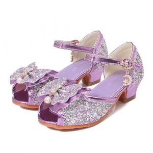 Eleasica Fille Chaussures de Princesse Elsa Reine des Neiges Sandales pour Enfant Chaussures pour D&eacute;guisement Talon Haut Bloc Bout Ouvert Antid&eacute;rapant Chaussures pour Soir&eacute;e Carnaval Cadeau,Violet,29 (Eleasica, neuf)