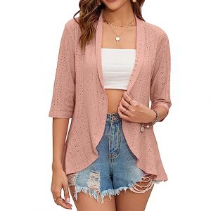 HANERDUN Bol&eacute;ro pour Femmes Bol&eacute;ro de C&eacute;r&eacute;monie &Eacute;l&eacute;gant Cardigan &agrave; Manches Courtes 3/4 Cache-Nez &agrave; &OElig;illets Ouverts (AYOZI, neuf)
