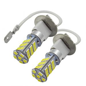 Ruiandsion de voiture lumi&egrave;re LED H3 Blanc/jaune de voiture LED Feu de brouillard sauvegarde invers&eacute;e lampe Turn Tail ampoule 2835 33smd Ac12&ndash;24 V 800LM 5 W 2 PCS (Blanc) (Ruiandsion, neuf)