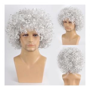 Perruque femme Perruque mode Perruque géante africaine grise unisexe en rouleau ondulé, couvre-chef synthétique for Cosplay de fête d'halloween Perruque (zhongchengwu, neuf)