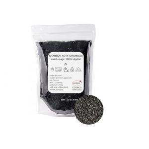 Charbon Actif Végétal Granulés, Filtre Eau pour Aquarium, Jardin, Filtration d'eau du Robinet, qualité supérieure, Multi usages 2L (Le charbon actif français, neuf)