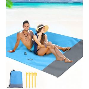 Cexovo 210x200cm Tapis de Plage Imperméable Anti Sable Tapis Imperméable,Couverture de Plage Large Anti Sable,Compact Natte de Plage,avec 4 Piquets de Plage pour Plage,Camping,Picnic,Voyage Bleu Gris (DAL MAGLO S.R.L., neuf)