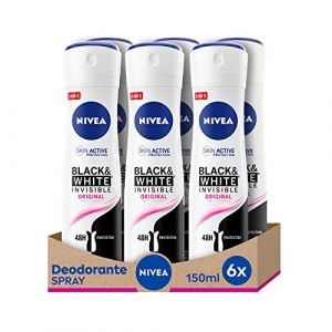 NIVEA Black & White Invisible Original Spray 6 x 150 ml, déodorant femme efficace 72 h, déodorant spray anti-transpirant contre les odeurs, la transpiration, les résidus, les irritations et les taches (Hellowcost Europe, neuf)