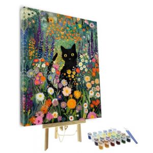 TISHIRON Cadre Peinture par Num&eacute;ros Adulte Chat Noir Peinture &agrave; l'huile pour Adultes Animaux DIY Acrylique Peinture par Num&eacute;ro Kits sur Toile Fleurs Color&eacute;es Dessin pour Maison Wall Decor 40x50cm (TuAnn-EU, neuf)