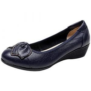 Jamron Femmes Cuir Véritable Chaussures de Confort Semelle Souple Ballerines Bas Talon Compensé Chaussons Bleu SN070358 EU39.5 (No.7 Fashion House, neuf)