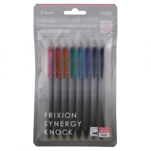 PILOT Frixion Synergy Knock, LFSK-14-8C Lot de 8 stylos à encre gel rétractable effaçable avec pointe Synergy Knock, pointe extra fine 0,4 mm, couleurs assorties (T&B (EU-Japan), neuf)