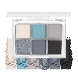 Lilbitty 1 palette de 6 fards à paupières à paillettes, imperméable, pigmenté, noir, bleu, argent, longue durée, pour femmes et filles (Lrzswa, neuf)