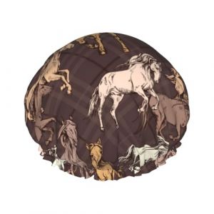 Bonnet de douche pour douche &ndash; Extreme Sketch Cool Horse_D &ndash; Grand bonnet de douche r&eacute;utilisable et imperm&eacute;able pour femme, bonnet de douche double couche pour femme, bonnet de douche pour douche avec (SA-Toy, neuf)