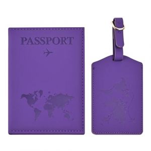 Greyoe Protege Passeport, Pochette Passeport, Couverture de Passeport, Étui de Passeport en Cuir PU + Étiquette de Bagage, pour Hommes et Femmes Accessoires Vacances Essentiels Voyage (Violet) (JIASHENGMEI, neuf)