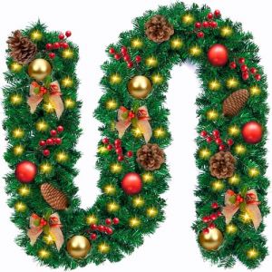 Vleuexe Guirlande de No&euml;l,Guirlande Sapin Artificiel 2.7M,Guirlande Lumineuse Sapin Noel,Guirlande Sapin,Guirlande de Noel Sapin avec LED,Guirlande de Rotin Artificiel D&eacute;cor Porte Chemin&eacute;e,escaliers (PAOEUDIP S.R.L., neuf)