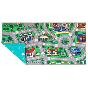 Primaflor - Ideen in Textil Tapis réversible de Jeux - Tapis Route - Tapis Circuit Voiture - Tapis Voiture - Tapis Voiture Enfant de Haute Qualité (City/Star, 80x150cm) (primaflor-de, neuf)